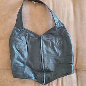 Black Leather Halter Top